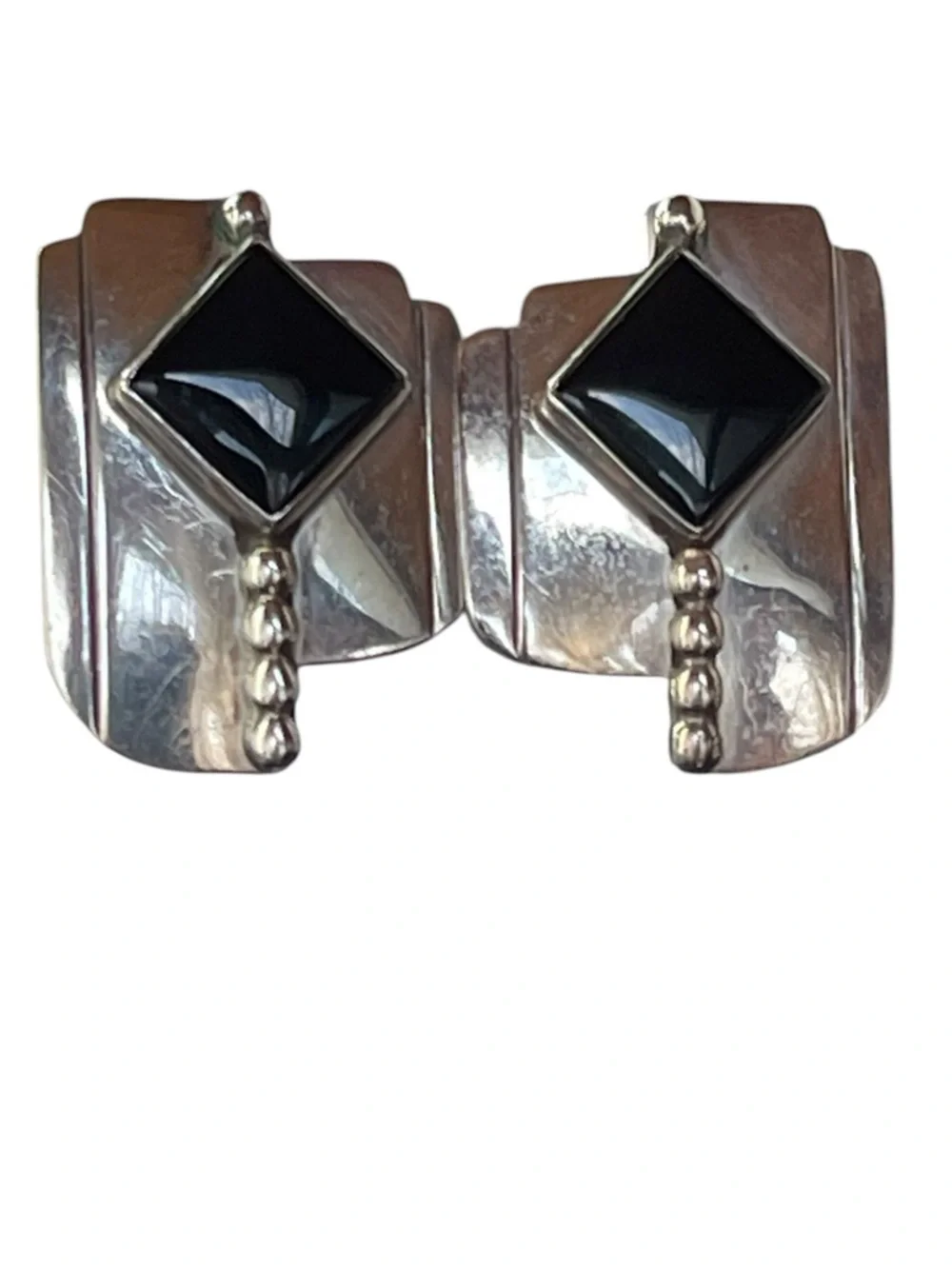 Modernist Sterling Silver Black Onyx Geometric Earrings Bold Statement